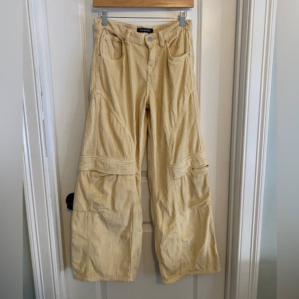 Urban Outfitters Light Yellow Wide Leg Corduroy Carpenter Pants